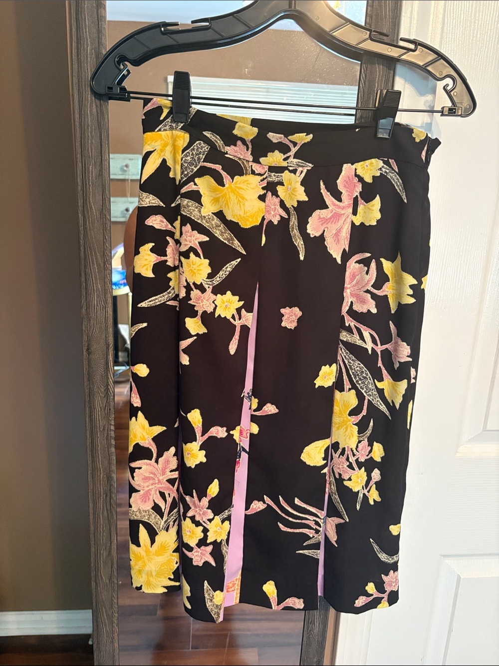 Diane Von Furstenberg Floral Print Black Pencil Skirt with Yellow & Pink Blooms